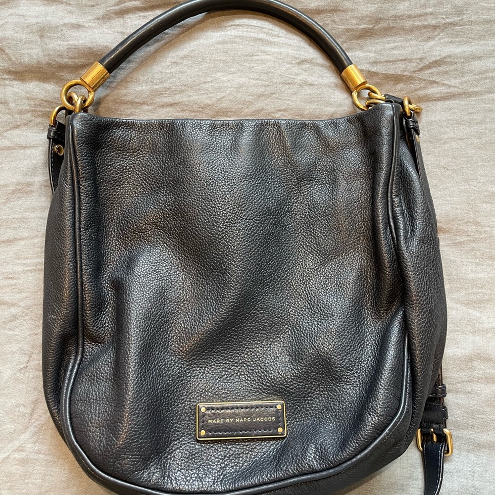 Marc by Marc Jacobs Black Leather Hobo Shoulder Bag with Gold Hardware - Picture 4 of 8